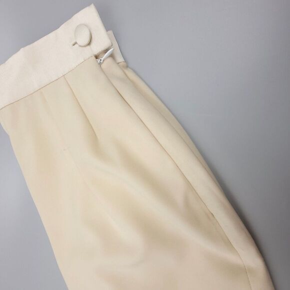 VINTAGE Escada 100% New Wool Satin Bow High Rise Tailored Pencil Skirt Ivory XS - Picture 7 of 9